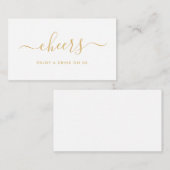 シンプルScript Free Drinksチケット-金ゴールド&ホワイト エンクロージャーカード (正面/裏面)