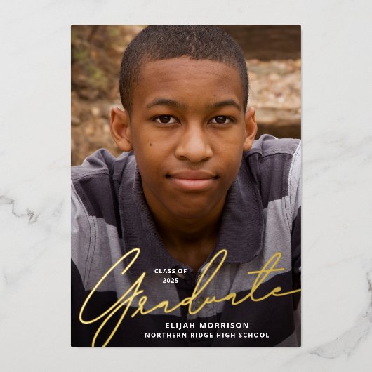 シンプルScript Gold Foil Photo Gradation Party 箔招待状 (正面)