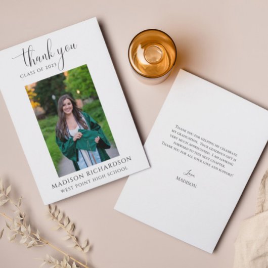 シンプルScript Graduationフォトサンキューカード 招待状