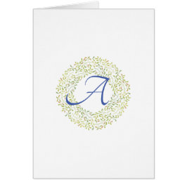 シンプルScript GreenリースMonogramノートカード