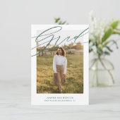 シンプルScript Green Photo Graduation発表 招待状 (スタンド正面)