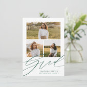 シンプルScript Green Photo Graduation発表 招待状 (スタンド正面)