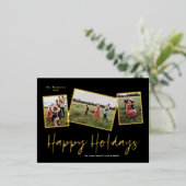シンプルScript Happy Holidays 3フォトコラージュ金ゴールド 箔シーズンポストカード (立ち正面)
