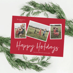 シンプルScript Happy Holidays 3フォトコラージュ シーズンカード