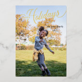 シンプルScript Happy Holidays Full Photo 箔シーズンカード (正面)