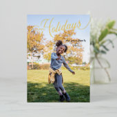 シンプルScript Happy Holidays Full Photo 箔シーズンカード (立ち正面)