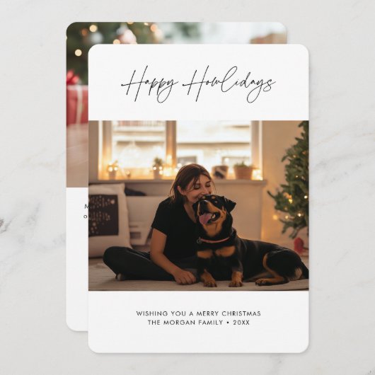 シンプルScript Happy Howlidaysクリスマスドッグ写真 シーズンカード (正面/裏面)