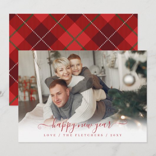 シンプルScript Happy New Year シーズンカード (正面/裏面)