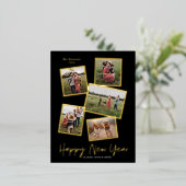 シンプルScript Happy New Year 3フォトコラージュ金ゴールド 箔シーズンポストカード (立ち正面)