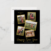 シンプルScript Happy New Year 3フォトコラージュ金ゴールド 箔シーズンポストカード (正面/裏面)