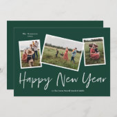 シンプルScript Happy New Year 3 Photo Collage シーズンカード (正面/裏面)