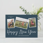 シンプルScript Happy New Year 3 Photo Collage シーズンカード (スタンド正面)