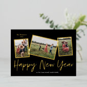 シンプルScript Happy New Year 3 Photo Collage 箔シーズンカード (立ち正面)