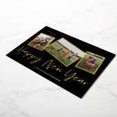 シンプルScript Happy New Year 3 Photo Collage 箔シーズンカード (回転した状態)