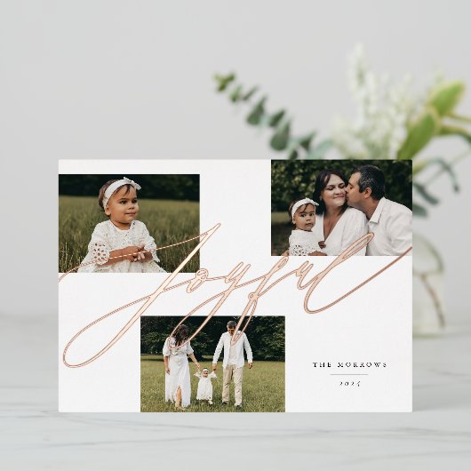 シンプルScript Joyful Greeting 3写真 箔シーズンカード (立ち正面)