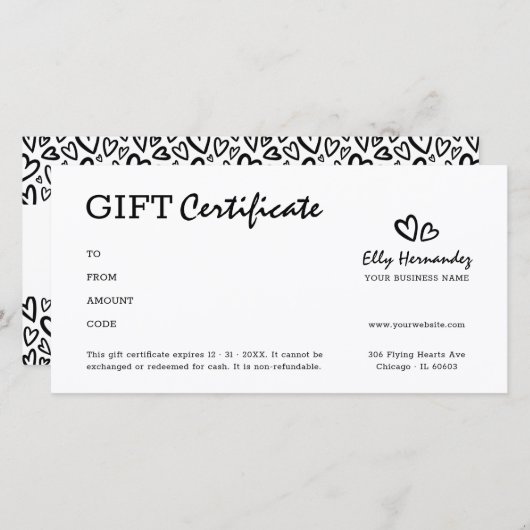 シンプルScript Logoハートブラックギフト証明書 (正面/裏面)