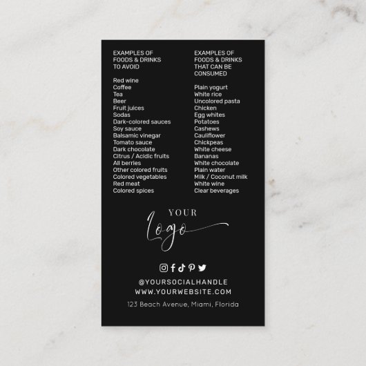 シンプルScript Logo歯のホワイトニングアフターケアガイド 名刺 (裏面)