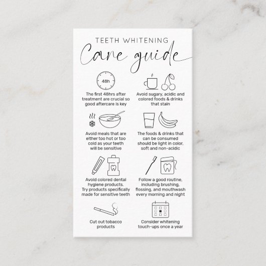 シンプルScript Logo歯のホワイトニングアフターケアガイド 名刺 (正面)