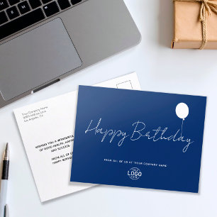 シンプルScript Logo Navy Bue Business誕生日 ポストカード