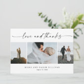 シンプルScript Loveと感謝してい3写真結婚s サンキューカード (スタンド正面)