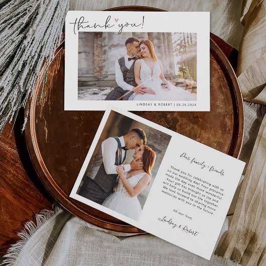 シンプルScript LoveハートClassyの結婚写真 サンキューカード