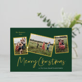 シンプルScript Merry Christmas 3フォトコラージュ金ゴールド 箔シーズンカード (立ち正面)
