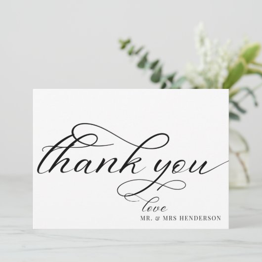 シンプルScript Minimalistの結婚サンキューカード。 サンキューカード (スタンド正面)