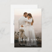シンプルScript Minimalistの結婚写真 サンキューカード (正面/裏面)