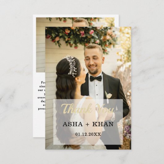 シンプルScript Minimalistハートの結婚写真 サンキューカード (正面/裏面)