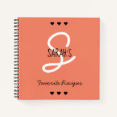 シンプルScript Monogramコーラルお気に入りのレシピ ノートブック (正面)