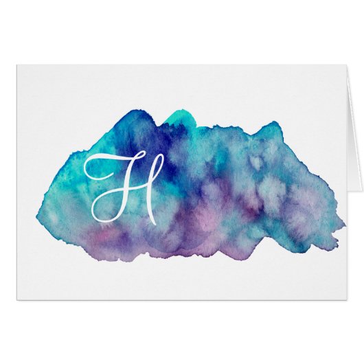 シンプルScript Monogramノートカード – ブルーウォーター (正面横)