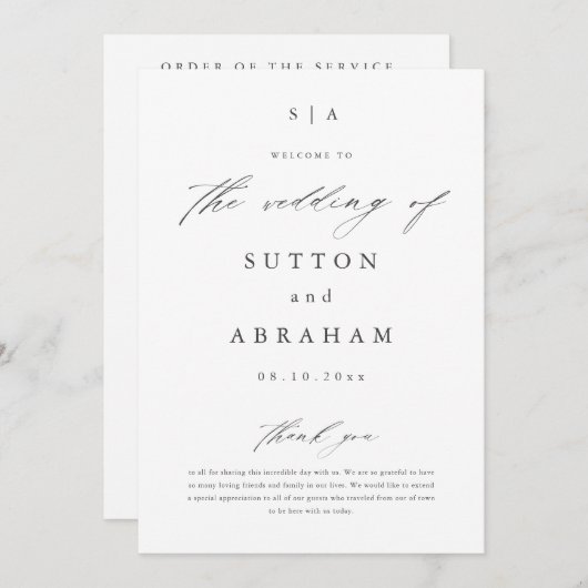 シンプルScript Monogram結婚の プログラム (正面/裏面)