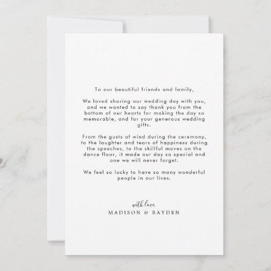 シンプルScript Overlayの結婚写真 サンキューカード (裏面)