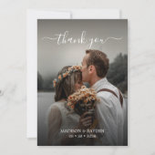 シンプルScript Overlay Olive Greenの結婚写真 サンキューカード (正面)