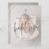 シンプルScript Photo Baptism Welcome 招待状 (正面/裏面)