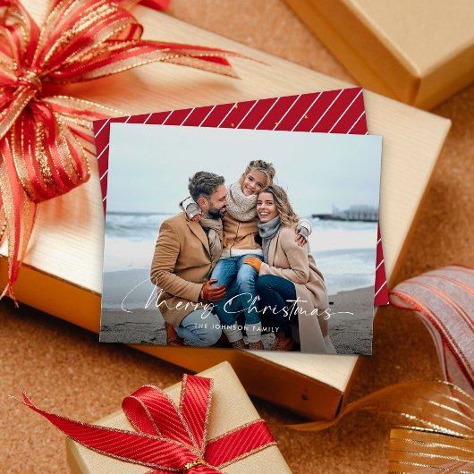 シンプルScript Photo Budget Holiday Card