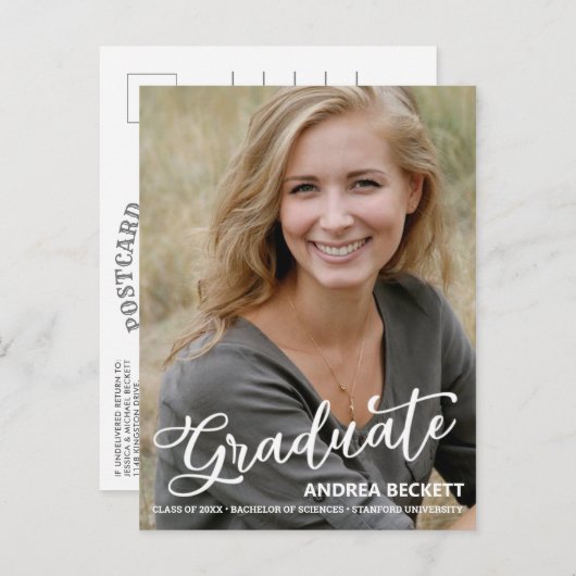 シンプルScript Photo Graduation発表 案内ポストカード (正面/裏面)