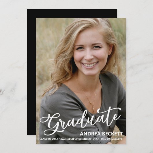 シンプルScript Photo Graduation発表 案内状 (正面/裏面)