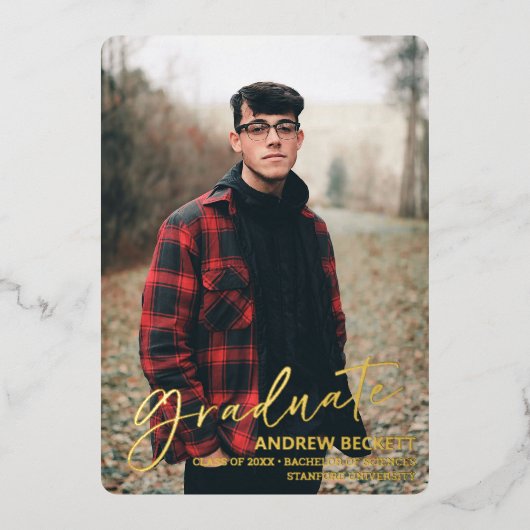 シンプルScript Photo Graduation発表 箔招待状 (正面)