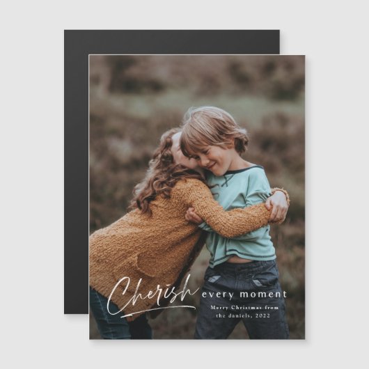 シンプルScript Photo Holiday Magenticカード (正面/裏面)