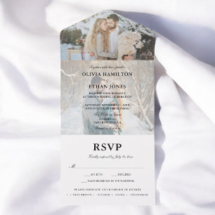 シンプルScript Photo Summer結婚's オールインワン招待状