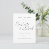 シンプルScript Photo Wedding日付の保存 ポストカード (スタンド正面)