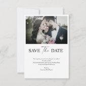 シンプルScript Photo Wedding日付カードを保存 セーブザデート (裏面)