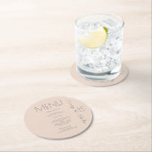 シンプルScript Pink Grayのディナ結婚ーメニュー ラウンドペーパーコースター (インサイチュ)