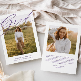 シンプルScript Purple Photo Graduation Announcement 招待状