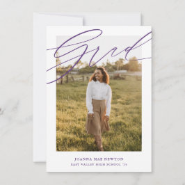 シンプルScript Purple Photo Graduation Announcement 招待状