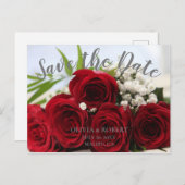 シンプルscript - red roses日付を保存 ポストカード (正面/裏面)