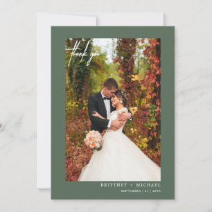 シンプルScript Sage Green写真ありがモダンとうございます サンキューカード