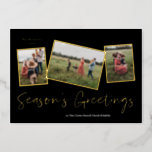 シンプルScript Season's Greetings 3 Photo Collage 箔シーズンカード<br><div class="desc">金ゴールドホイルシンプルス付きスクリプトシーズンの挨拶3 Photo Collage押されたスクリプトhappy holidays handレタリング。背景、ホイルおよびフォントの色は、写真の配色に簡単に一致するように完全にカスタマイズ可能である。このクリックデザインに対する編集ボタン。</div>