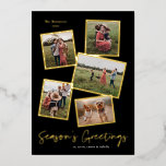シンプルScript Season's Greetings 5 Photo Collage 箔シーズンカード<br><div class="desc">金ゴールドホイシンプルルで押されたスクリプトをメリークリスマスハンドレタリングとスクリプトシーズンの挨拶5フォトコラージュ。背景、ホイルおよびフォントの色は、写真の配色に簡単に一致するように完全にカスタマイズ可能。このクリックデザインに対する編集ボタン</div>